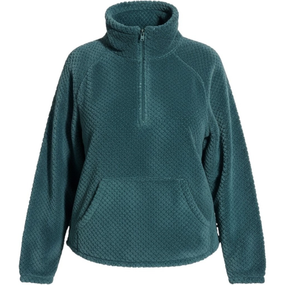 Tek Gear Women Fleece Quarter Zip Pullover Sweater Teal kangaroo pocket M